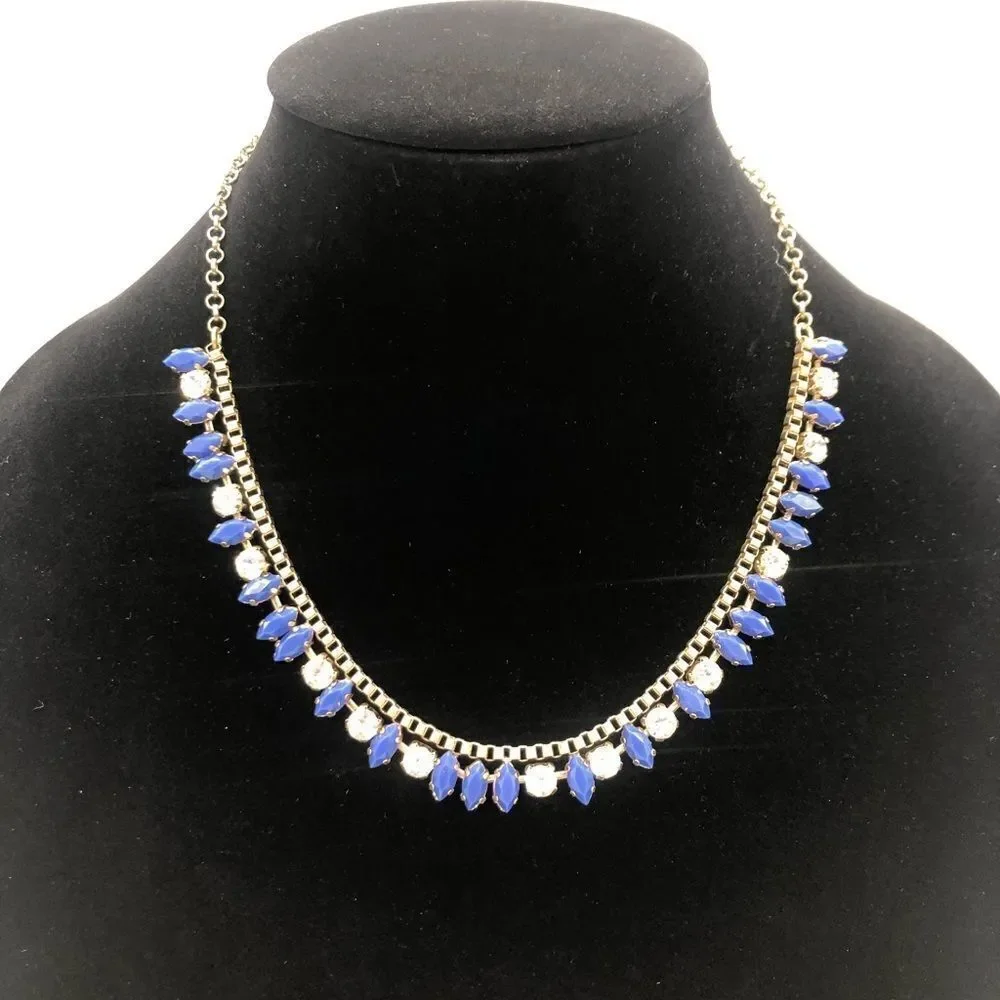 J.Crew Cluster Drop Blue&white  Crystal Necklace